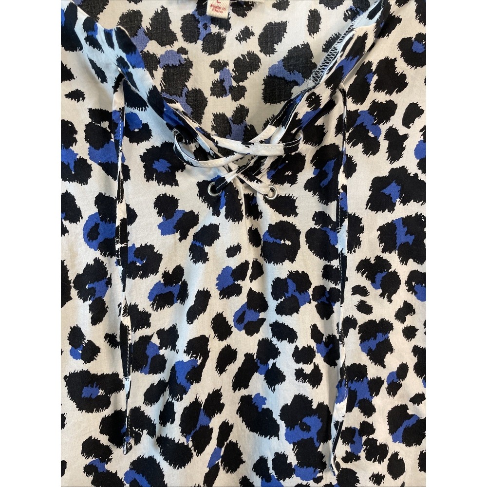 Grand & Greene Large Blue Leopard Print Rayon Top 3/4 Sleeve Boho Blouse - Picture 2 of 15